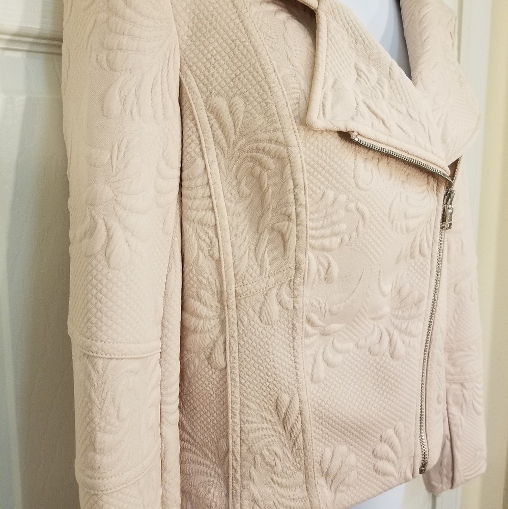 Express Peach Patterned Asymmetrical Zip Jacket - image 3